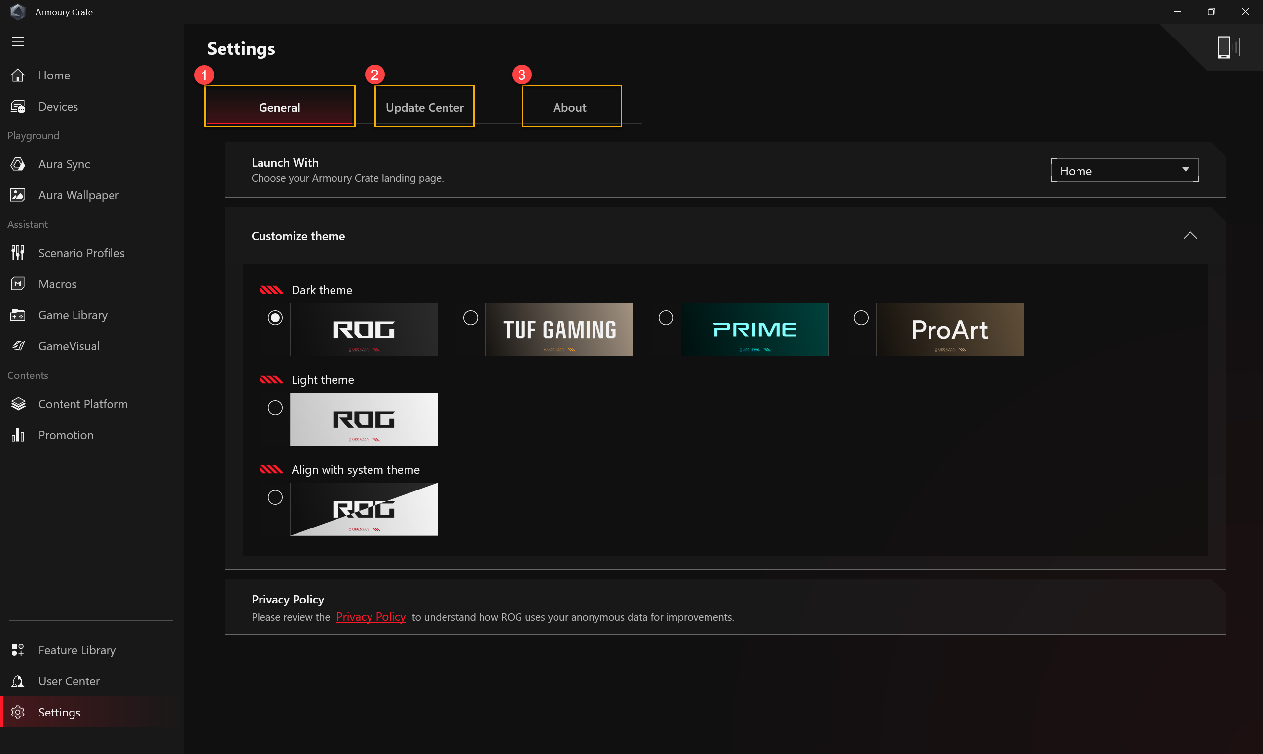 VGADII component in ASUS Armoury Crate interface